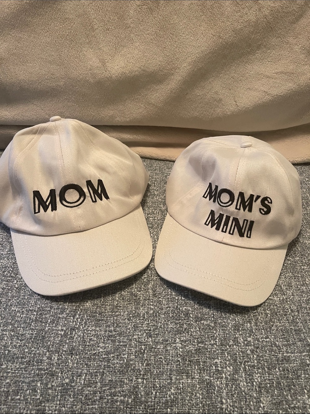 Target Beige 'MOM' and 'MOM'S MINI!' Baseball Caps NWOT